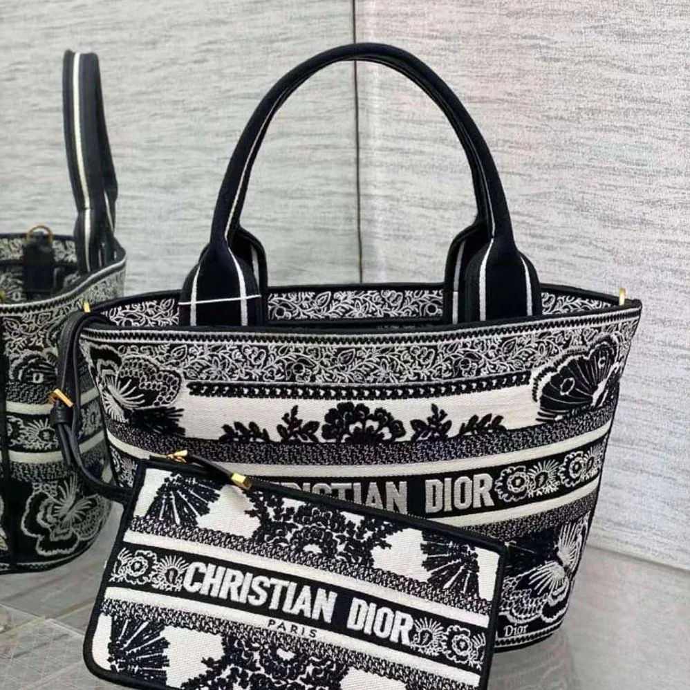 Dior Hat Basket Bag White and Black Butterfly Bandana Embroidery for Women Dior Hat Basket Bag White and Black Butterfly Bandana Embroidery for Women