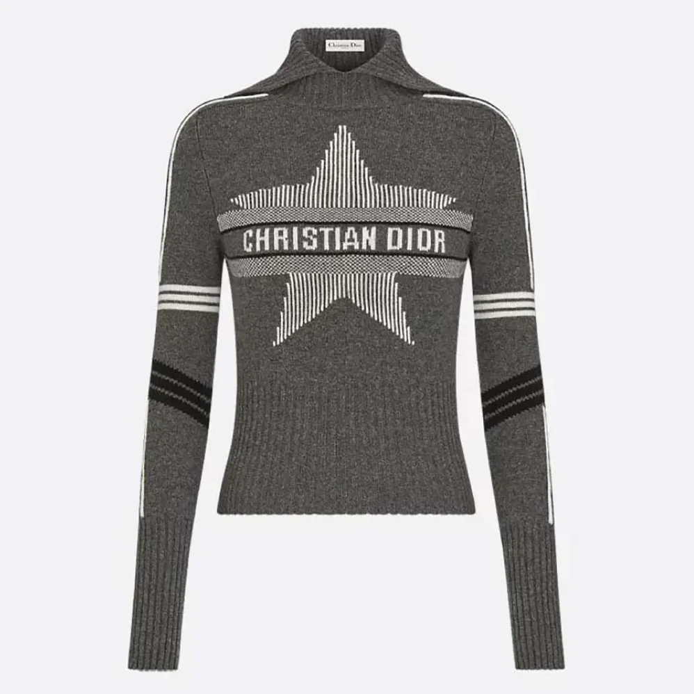 Dior DiorAlps Mock Neck Sweater Gray Virgin Wool and Cashmere Knit with White Dior Star Motif for Women