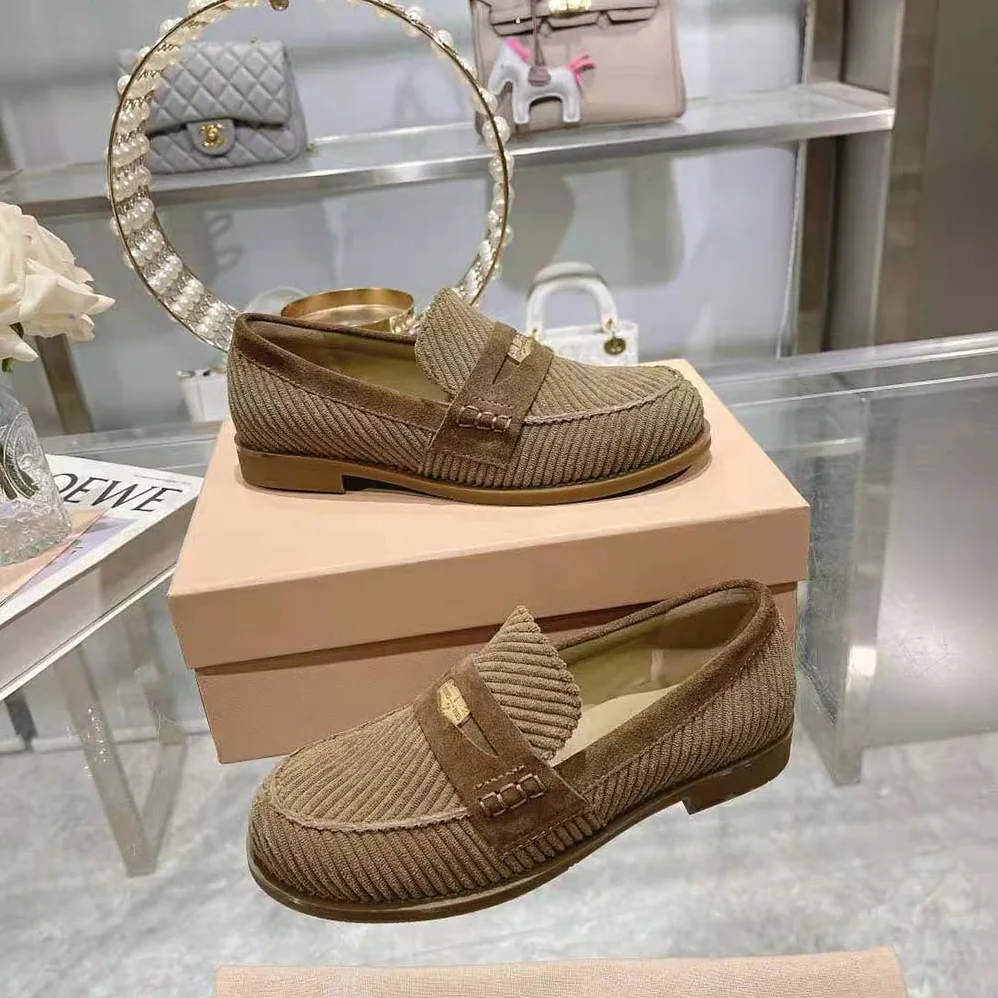 Miu Miu Corduroy Loafers with Screen for Women in printed Logo