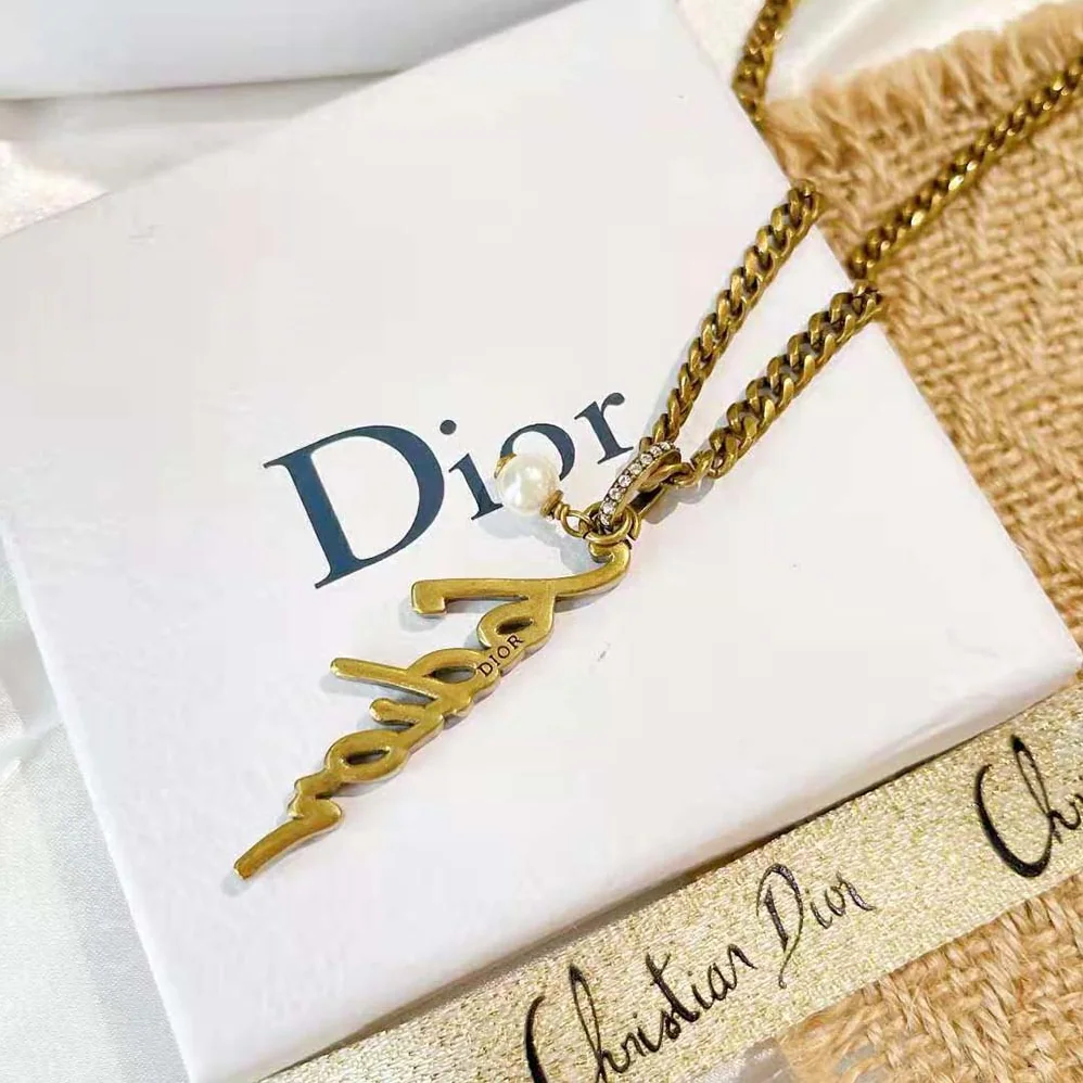 Dior J adior Necklace Antique Gold-Finish Metal and White Resin Pearl for Women