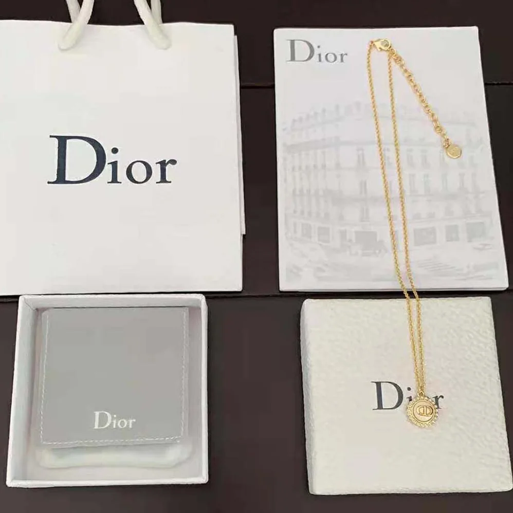 Dior Petit CD Necklace Gold-Finish Metal with White Resin Pearls and Black Glass for Women