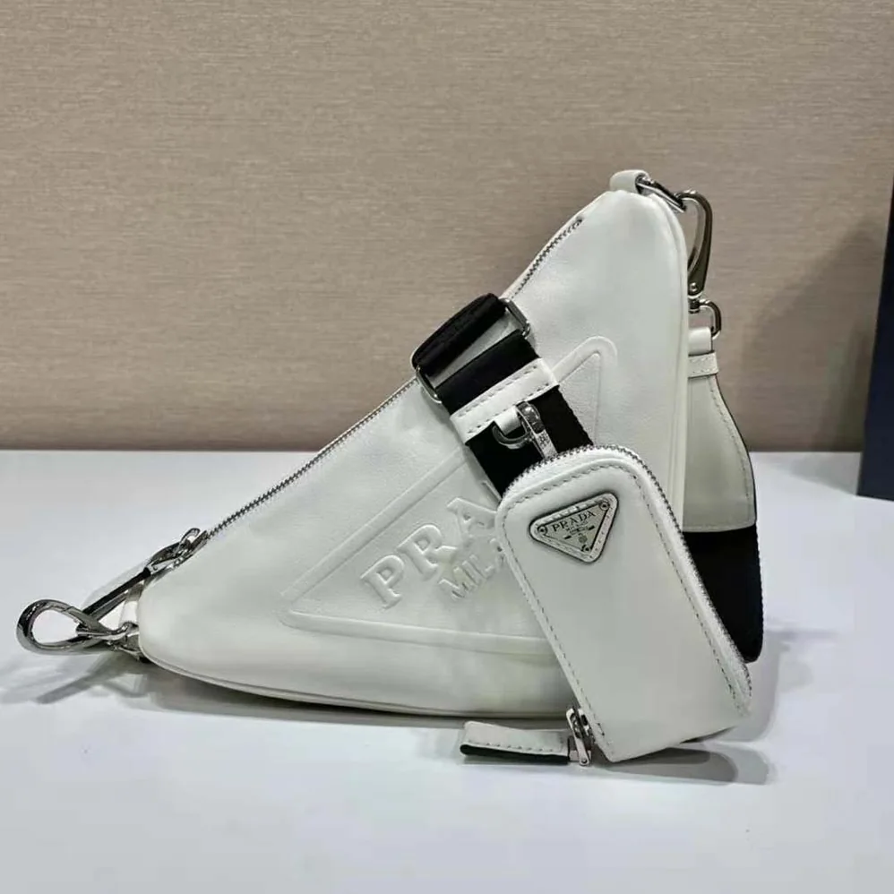 Prada Leather Triangle Shoulder Bag for Women in White