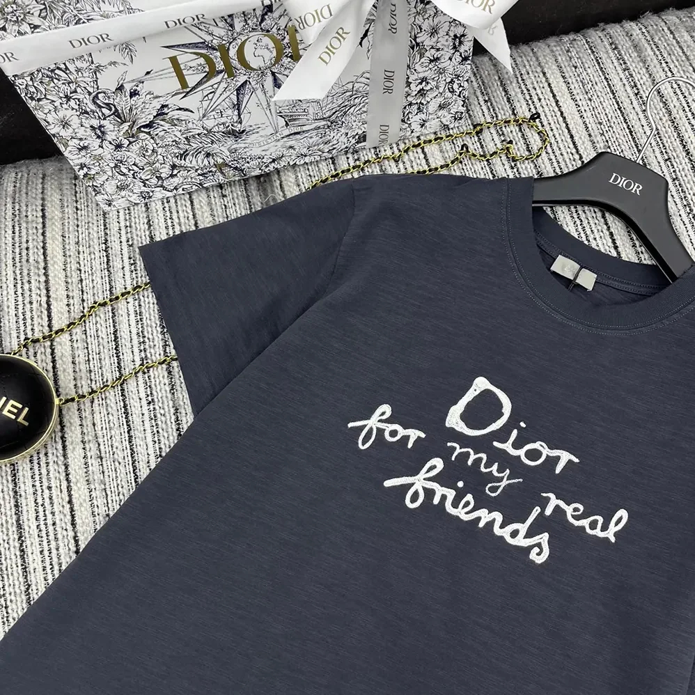 Dior DIOR AND HYLTON NEL T-Shirt Relaxed Fit Navy Blue Cotton Jersey for Women Dior DIOR AND HYLTON NEL T-Shirt Relaxed Fit Navy Blue Cotton Jersey for Women