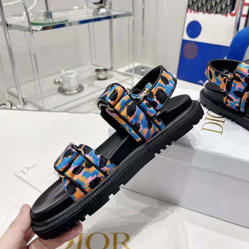 Dior Dioract Sandal Blue Multicolor Mizza Printed Silk for Women