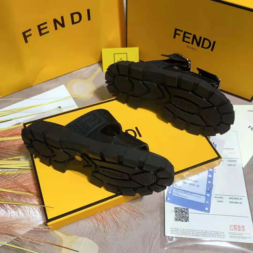 Fendi Sandals Black Fabric Sandals for Women