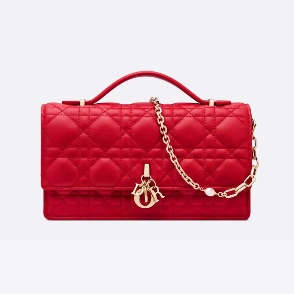 Dior Lady Dior Top Handle Clutch Scarlet Red Cannage Lambskin for Women Dior Lady Dior Top Handle Clutch Scarlet Red Cannage Lambskin for Women