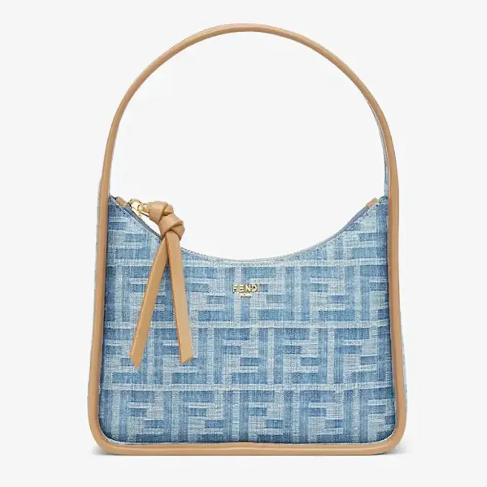 Fendi Mini Fendessence Light Blue FF Denim Fabric Mini Bag for Women