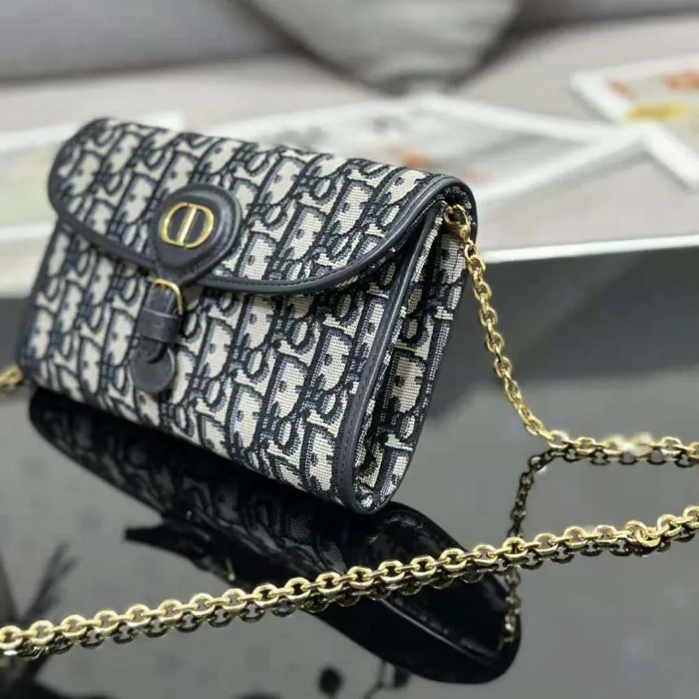 Dior Bobby East-west Pouch with Chain Blue Dior Oblique Jacquard for Women