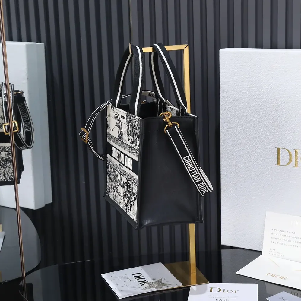 Dior Small Dior Book Tote Latte and Black Dior Zodiac Embroidery with Black Calfskin for Women Dior Small Dior Book Tote Latte and Black Dior Zodiac Embroidery with Black Calfskin for Women