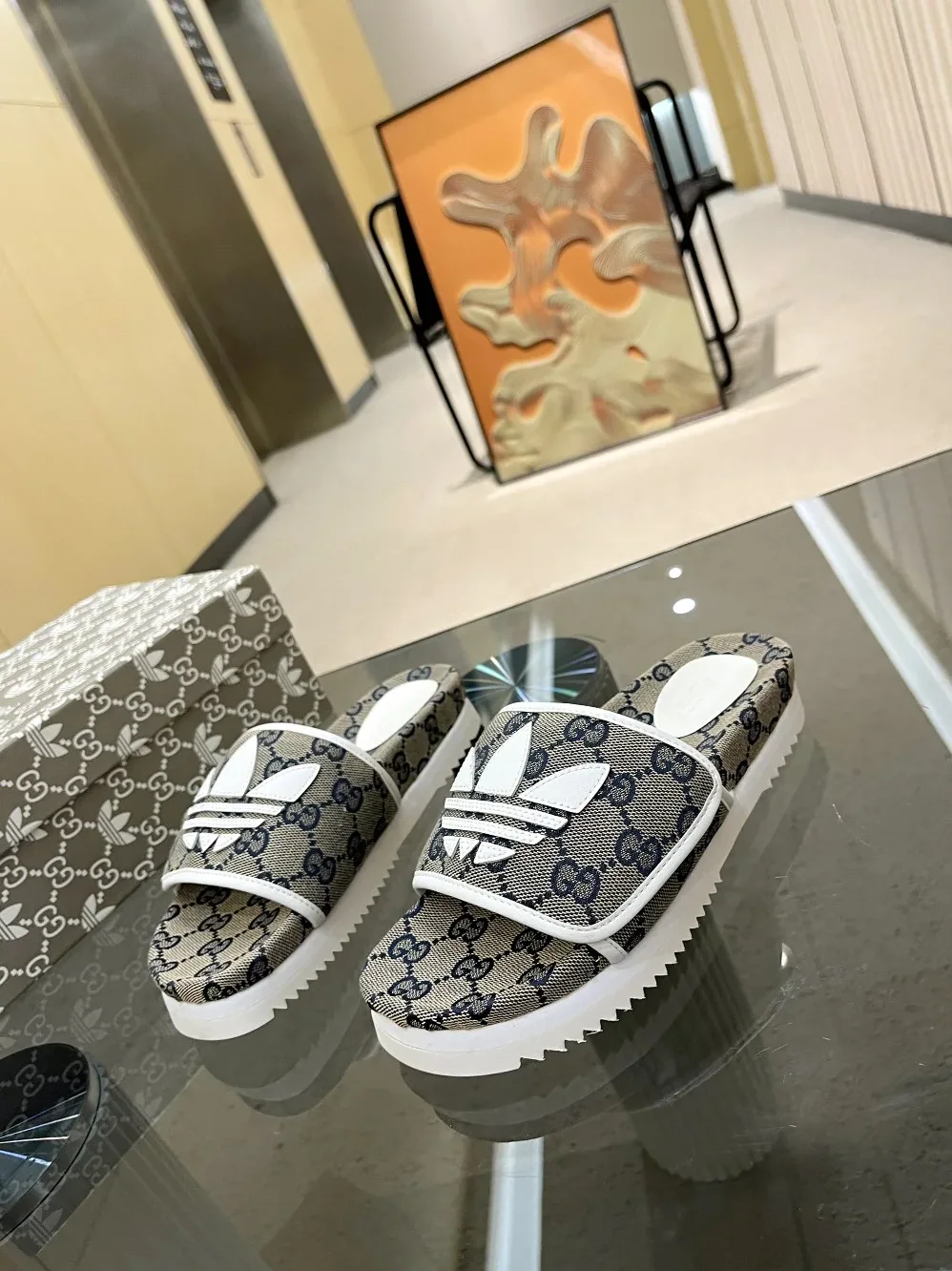 Gucci x Adidas GG Platform Sandal Light Grey for Women Gucci x Adidas GG Platform Sandal Light Grey for Women