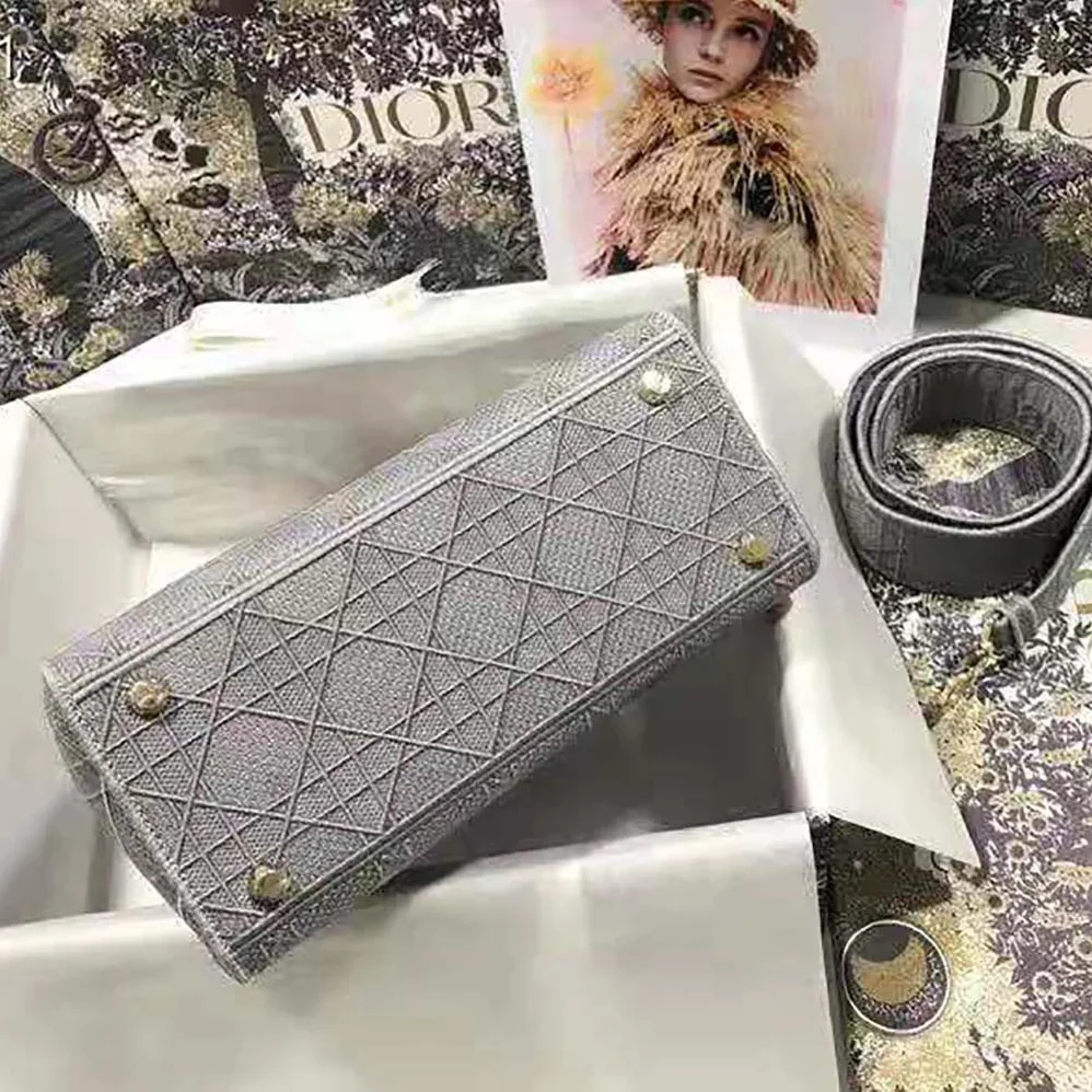 Dior Medium Lady D-Lite Bag Cannage Embroidery in Silver Dior Medium Lady D-Lite Bag Cannage Embroidery in Silver
