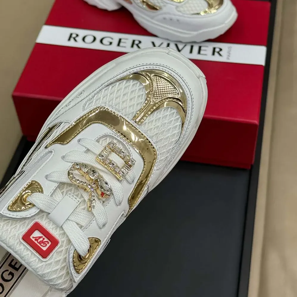 Roger Vivier Viv' on the Run Sneakers in Leather and Fabric for Women Roger Vivier Viv' on the Run Sneakers in Leather and Fabric for Women