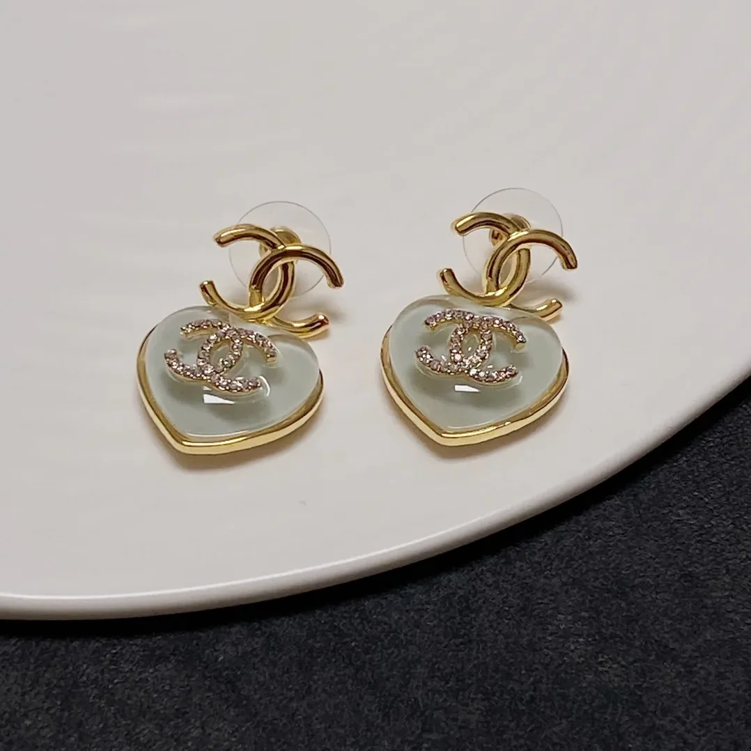 Love Heart Double C Earrings Gold