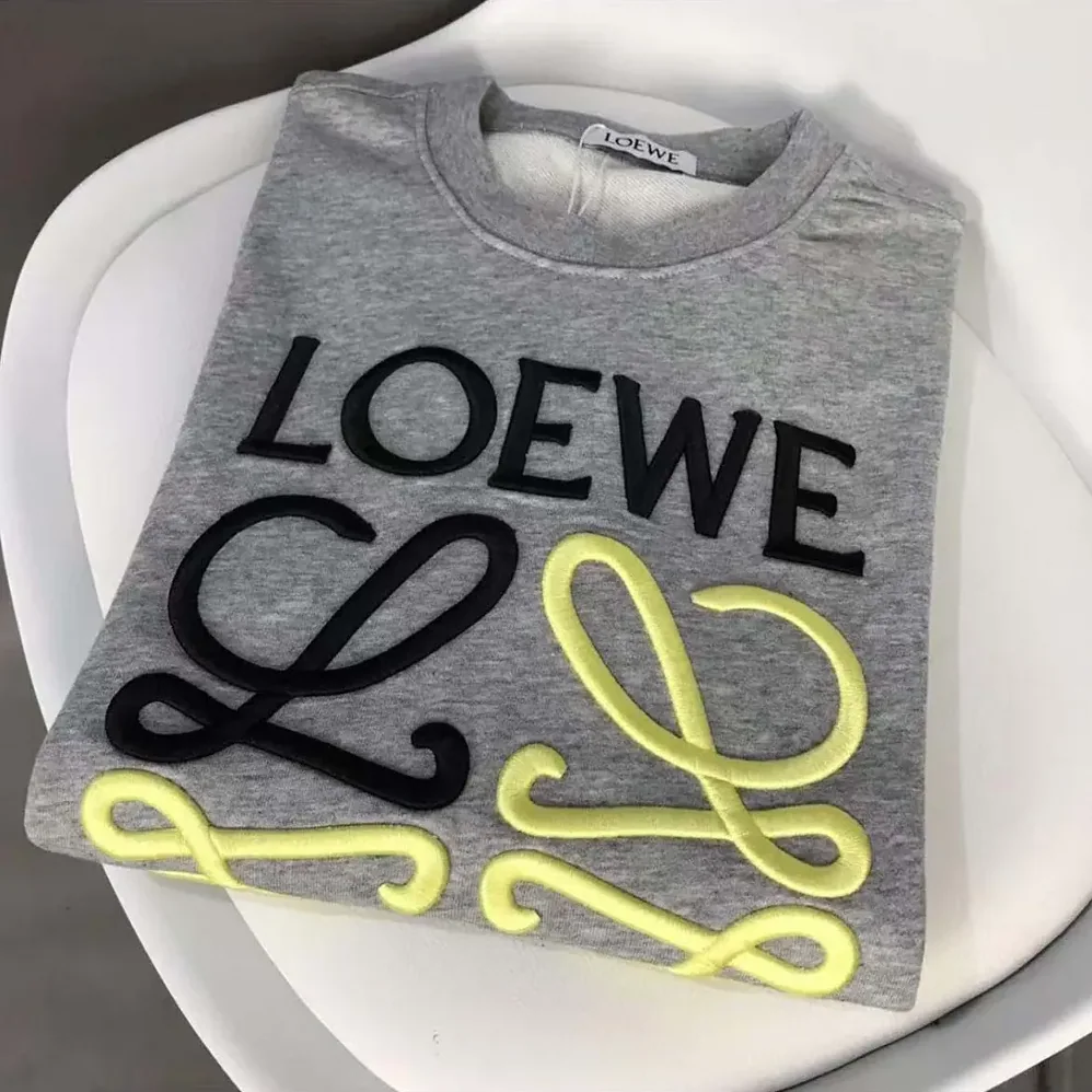 Loewe Anagram Regular Fit Sweatshirt in Cotton for Men in Gray/Yellow