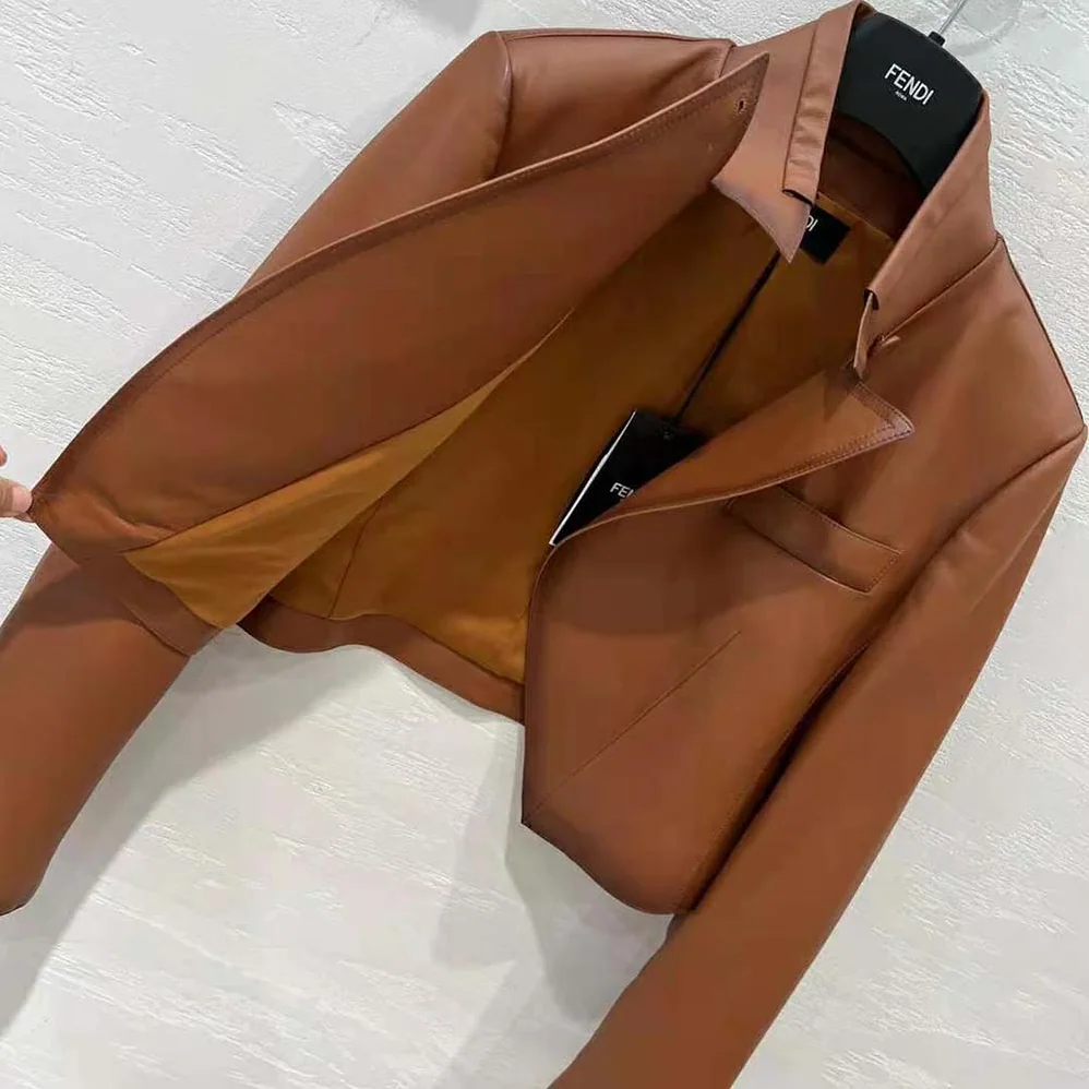 Fendi Shaded for Women in Effect Tan Leather Jacket Fendi Shaded for Women in Effect Tan Leather Jacket