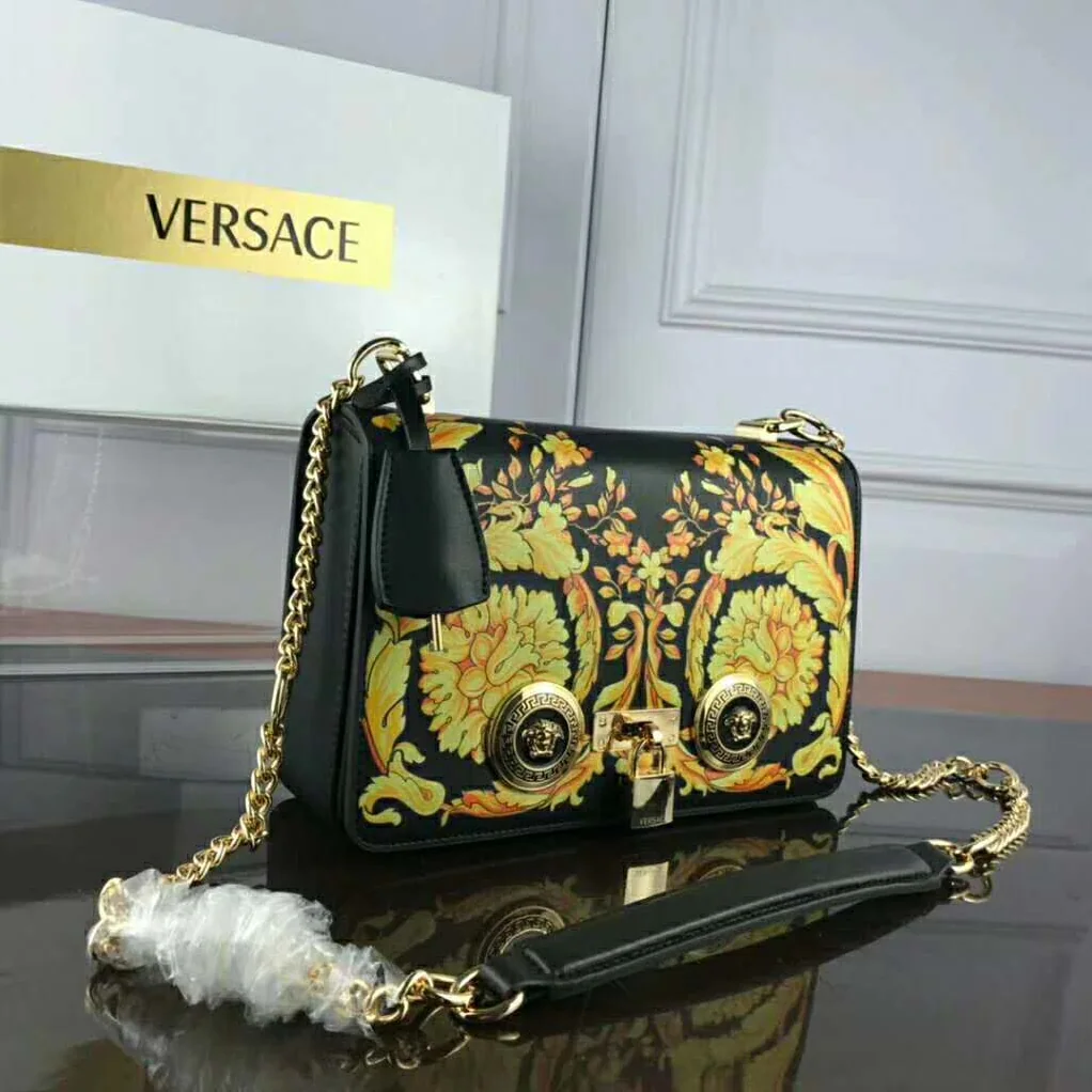 Versace Small Barocco Icon Shoulder Bag Calf Leather for Women in Black Versace Small Barocco Icon Shoulder Bag Calf Leather for Women in Black
