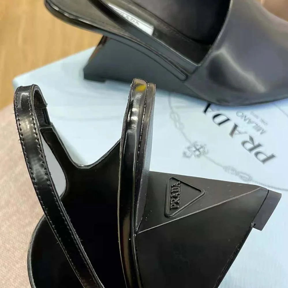 Prada Brushed Leather Slingback Pumps in 65mm Heel for Women in Black Prada Brushed Leather Slingback Pumps in 65mm Heel for Women in Black