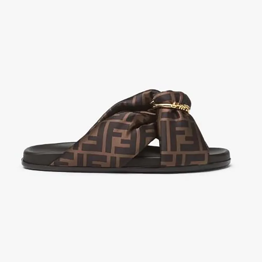 Fendi Feel Brown FF Satin Slides for Women