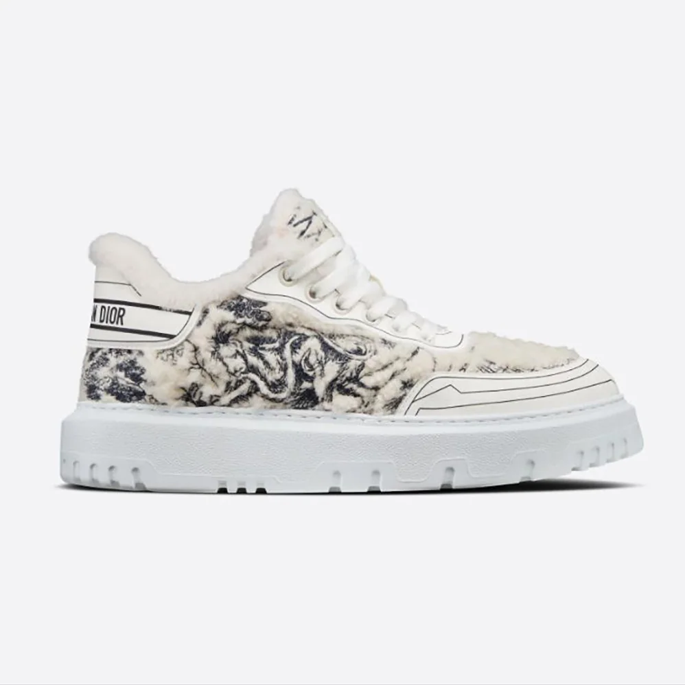Dior Addict Sneaker Blue Toile de Jouy Embroidered Natural Shearling for Women