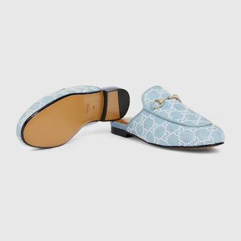 Gucci Princetown With Pearls Slippers Blue Denim Light Gold Hardware ? FAFTM 4963 Gucci Princetown With Pearls Slippers Blue Denim Light Gold Hardware ? FAFTM 4963