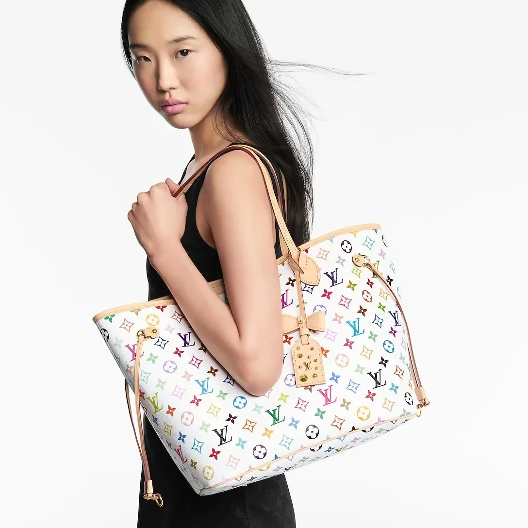 Louis Vuitton LV x TM Neverfull MM Tote Bag in Multicolor Gold Hardware