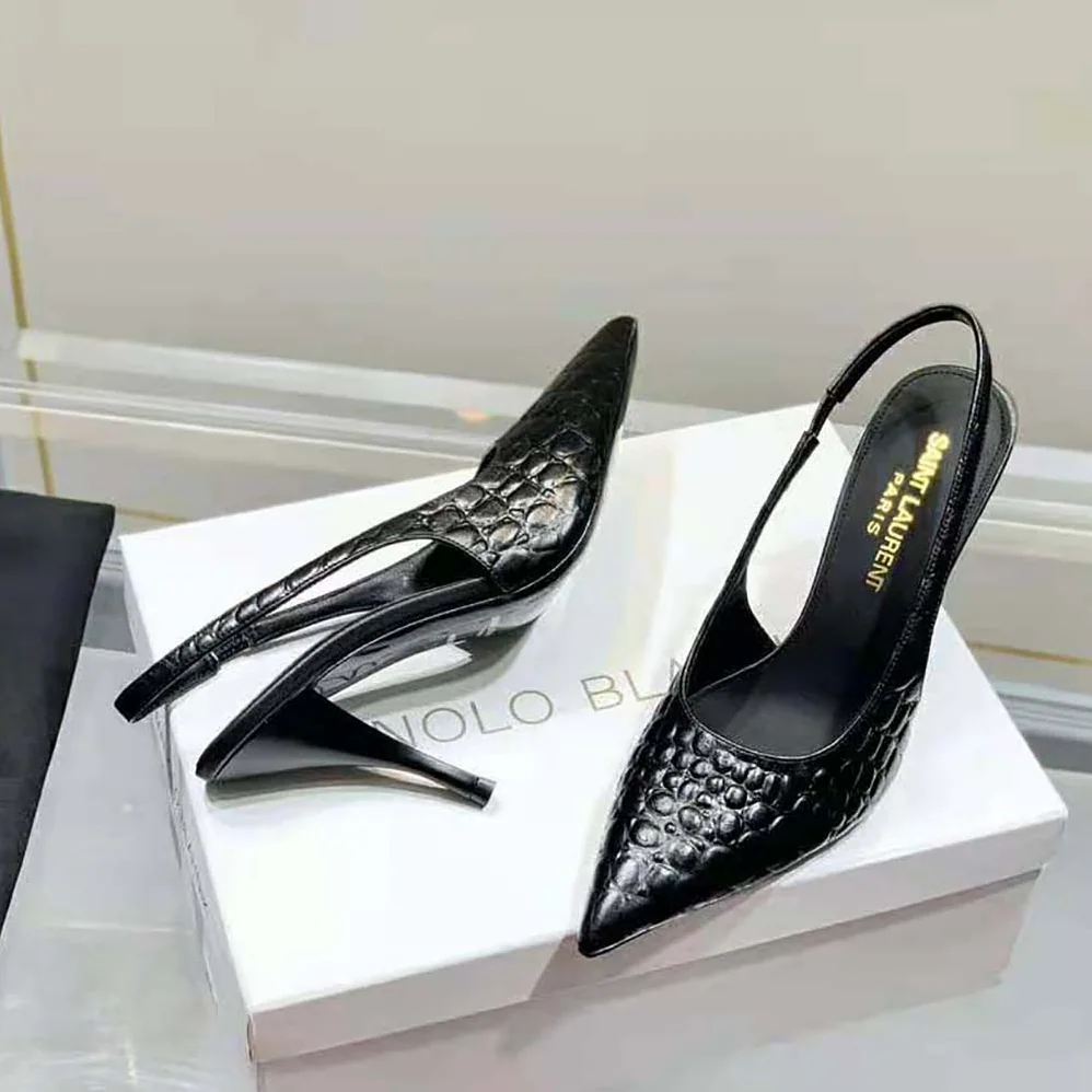 Saint Laurent YSL Viper Slingback Pumps in Shiny Crocodile for Women in Embossed Leather