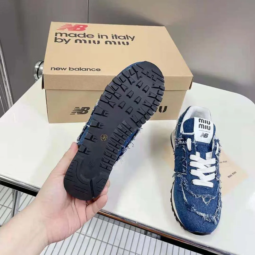 Miu Miu New Balance 574 x Miu Miu Denim Sneakers for Women in Blue Miu Miu New Balance 574 x Miu Miu Denim Sneakers for Women in Blue