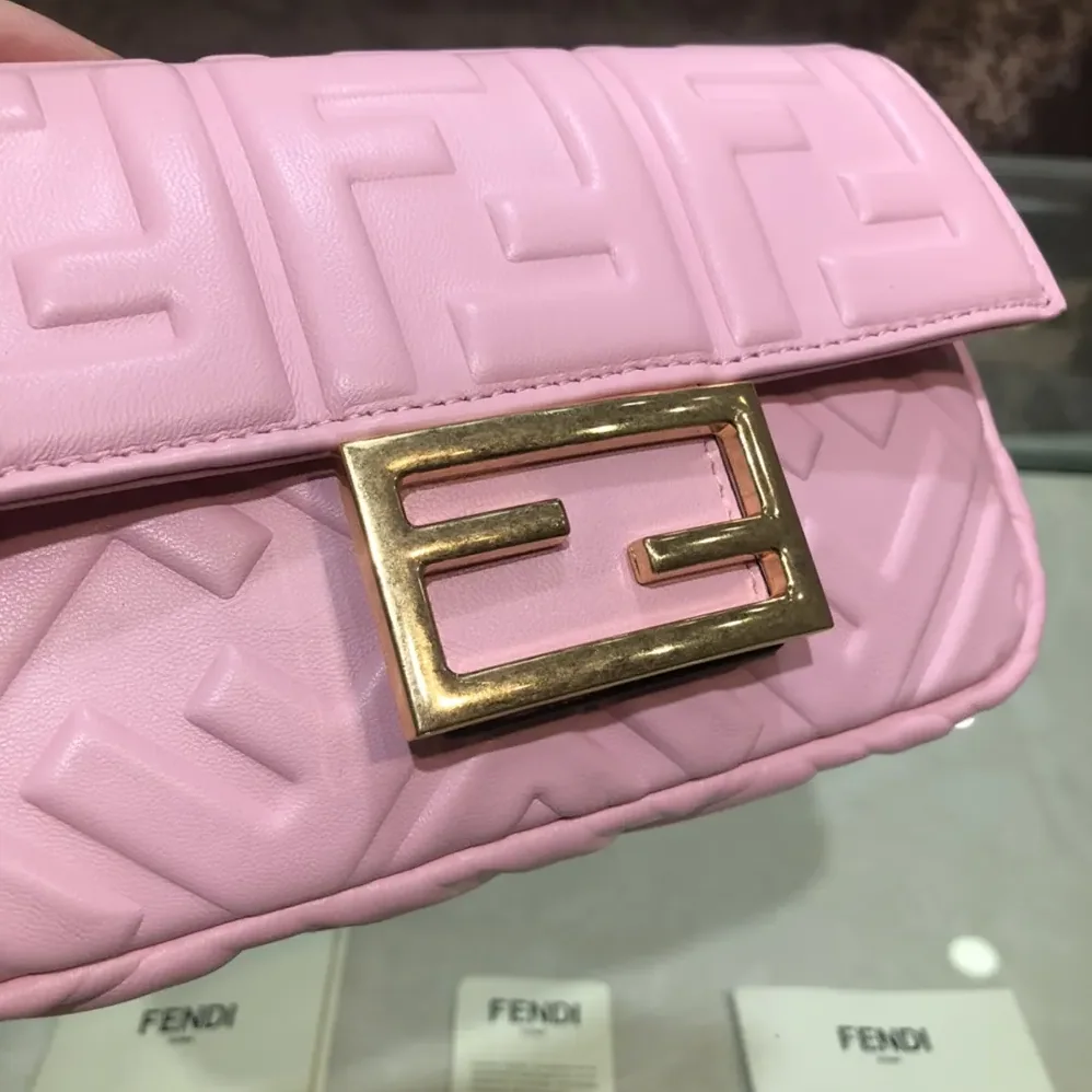 Fendi Baguette Mini Pink Nappa Leather Bag with FF Motif for Women
