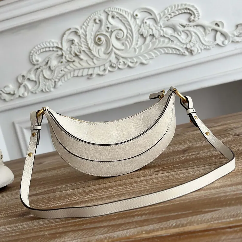 Chloe Banana Cross-body Bag in Grained Calfskin for Women in White Chloe Banana Cross-body Bag in Grained Calfskin for Women in White