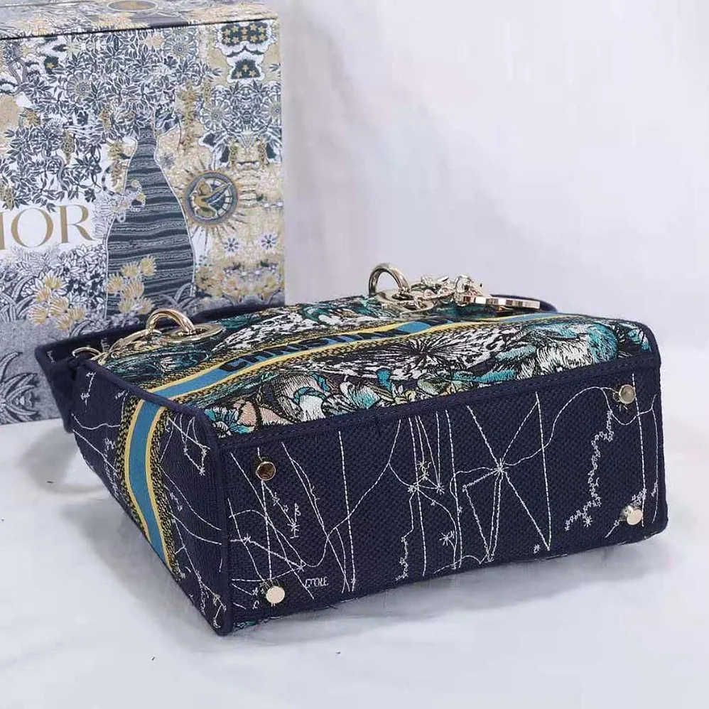 Dior Medium Lady D-lite Bag Latte Multicolor Dior Constellation Embroidery for Women in Blue