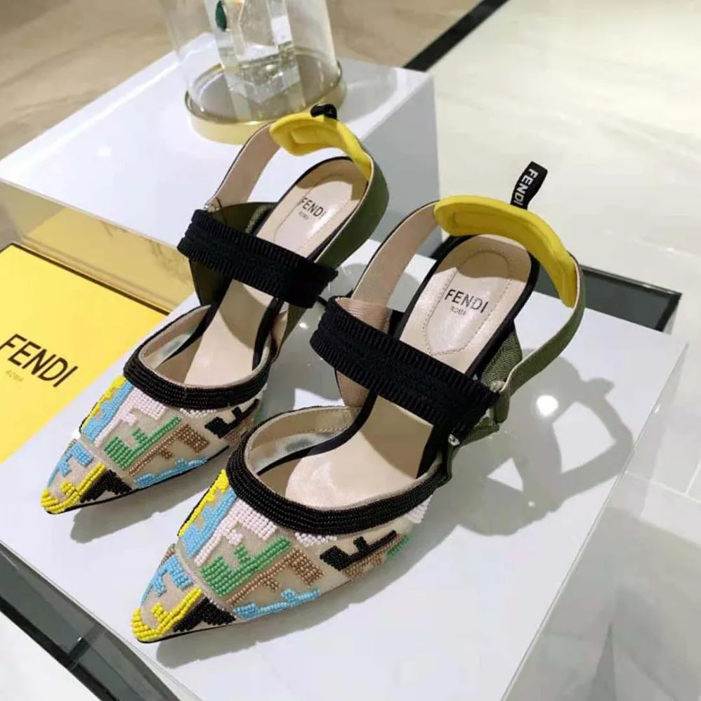 Fendi Colibri High-Heeled Slingbacks with Multicolor Beads for Women