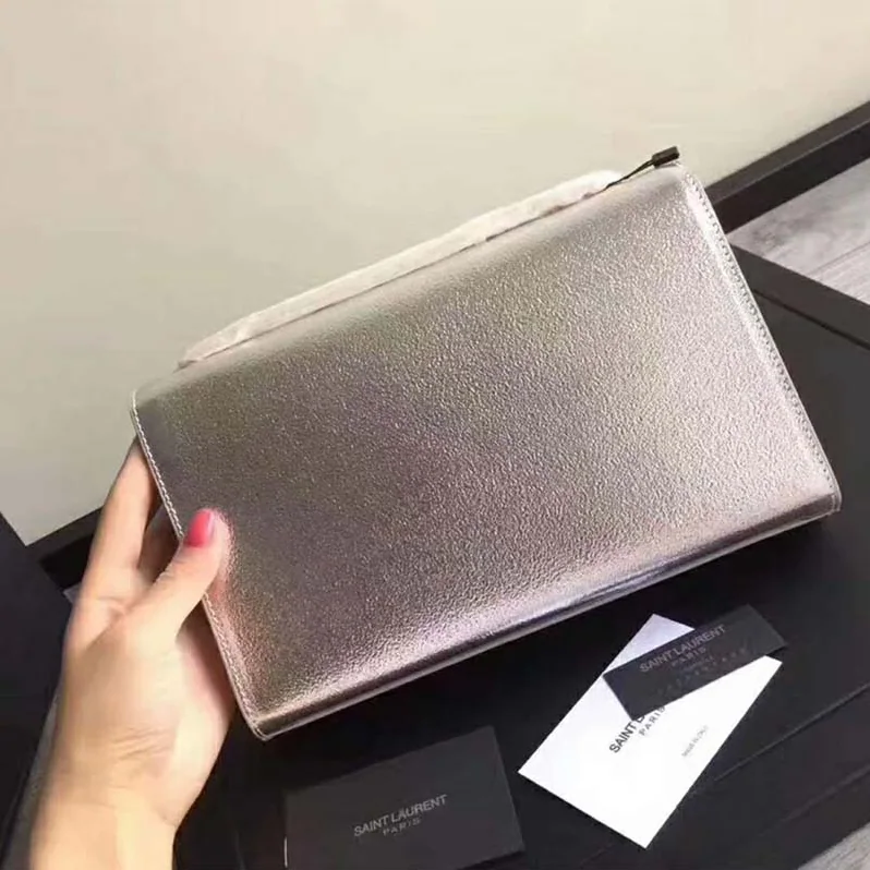 Saint Laurent YSL Kate Medium Grained Metallic Leather for Women in Silver Saint Laurent YSL Kate Medium Grained Metallic Leather for Women in Silver