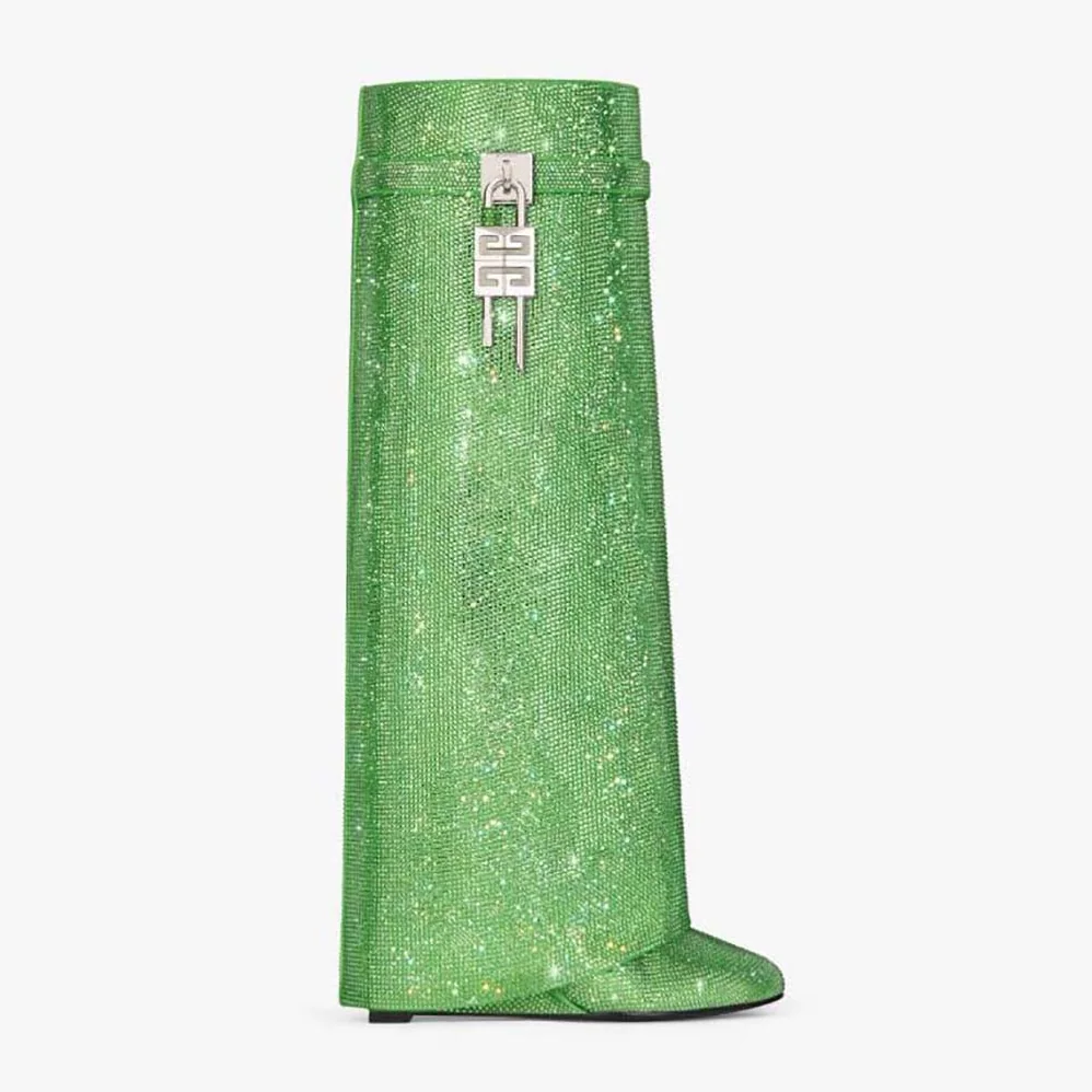 Givenchy Shark Lock Boots in Satin with Strass for Women in Green Givenchy Shark Lock Boots in Satin with Strass for Women in Green