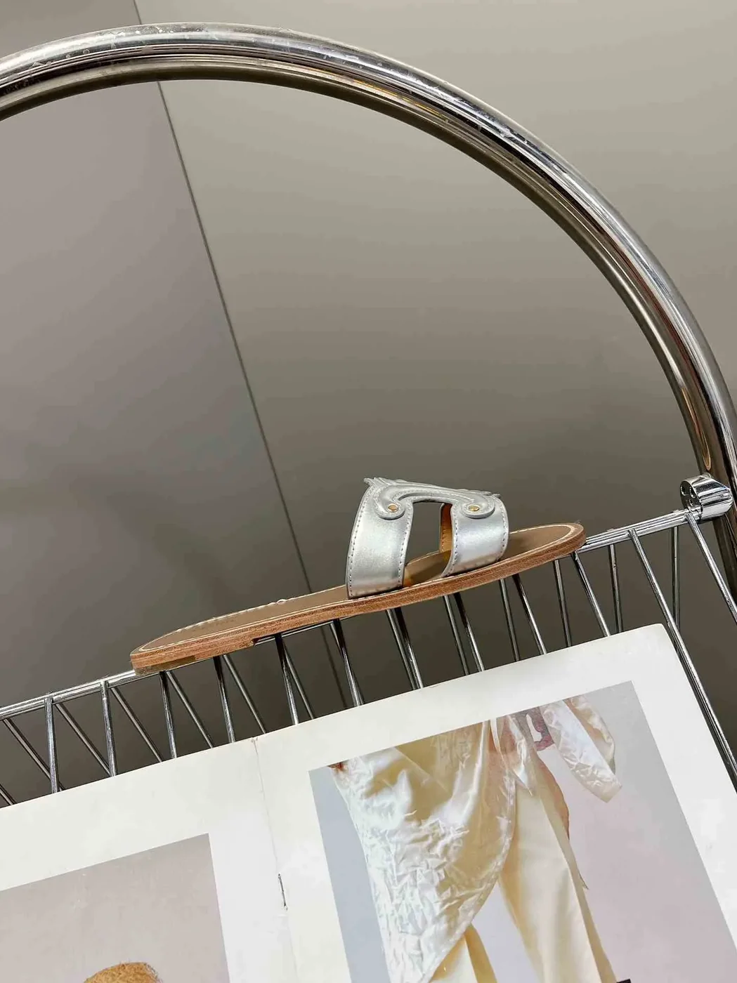Celine Triomphe Mule In Metalized Sliver Tone .36PN Celine Triomphe Mule In Metalized Sliver Tone .36PN
