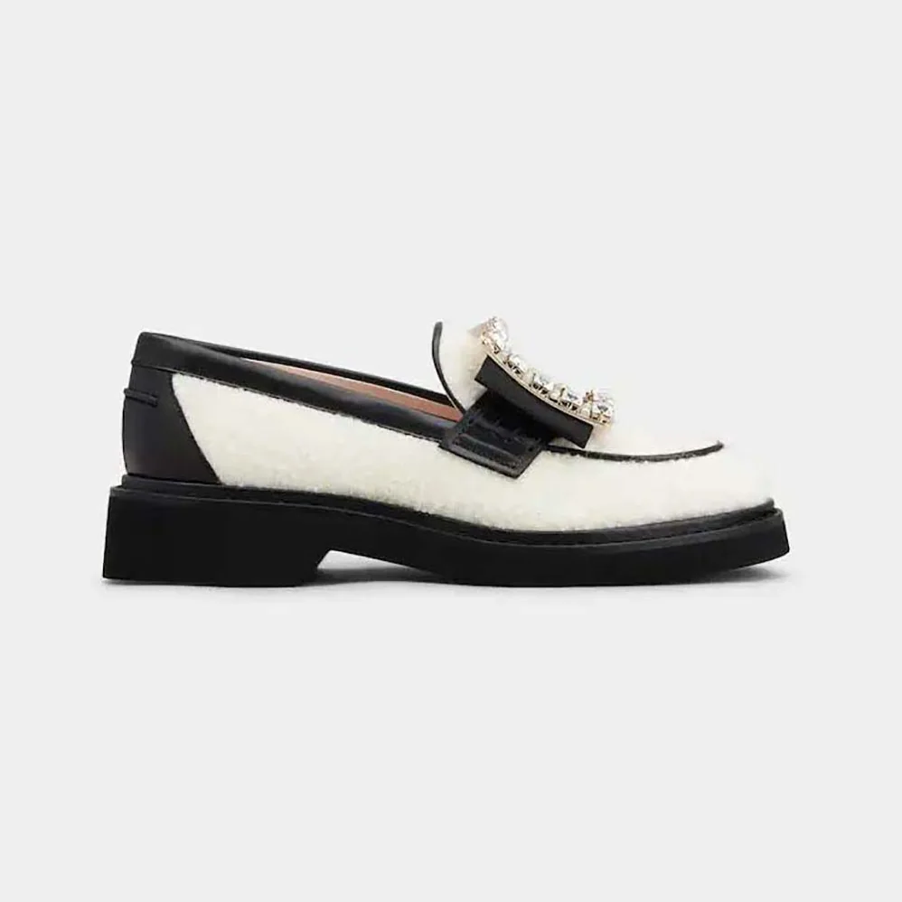 Roger Vivier Viv' Rangers Strass Buckle Loafers in Fabric for Women Roger Vivier Viv' Rangers Strass Buckle Loafers in Fabric for Women