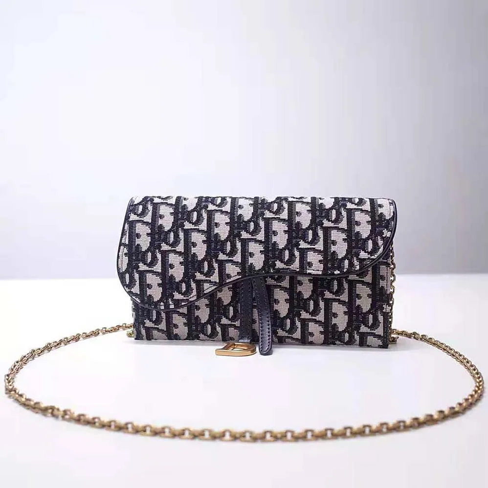 Dior Saddle Wallet Blue Dior Oblique Jacquard for Women