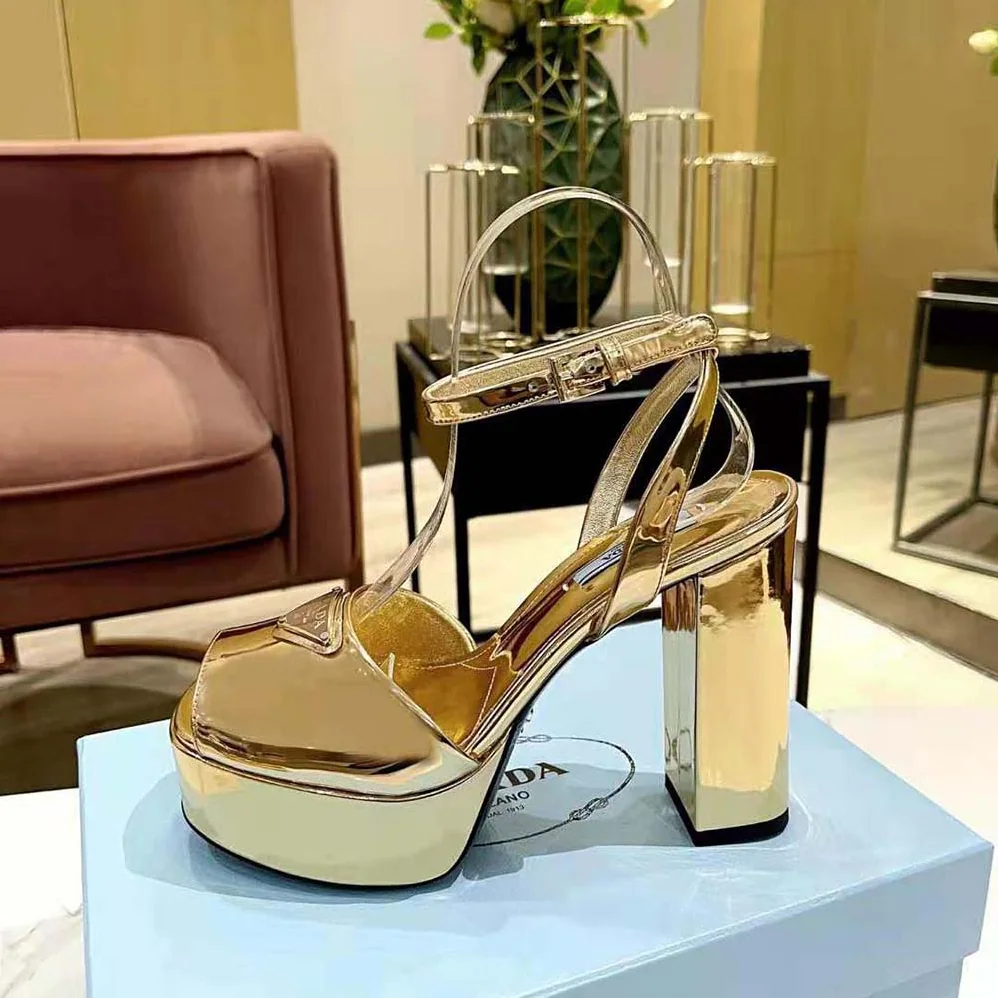 Prada Metallic Leather Platform Sandals for Women Prada Metallic Leather Platform Sandals for Women