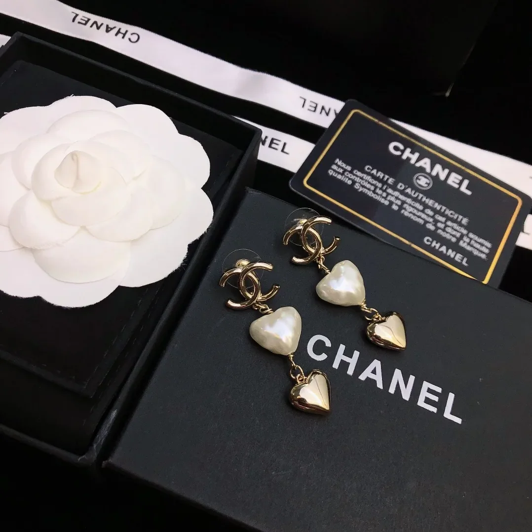 Chanel Two Hearts Links Earrings Gold Tone