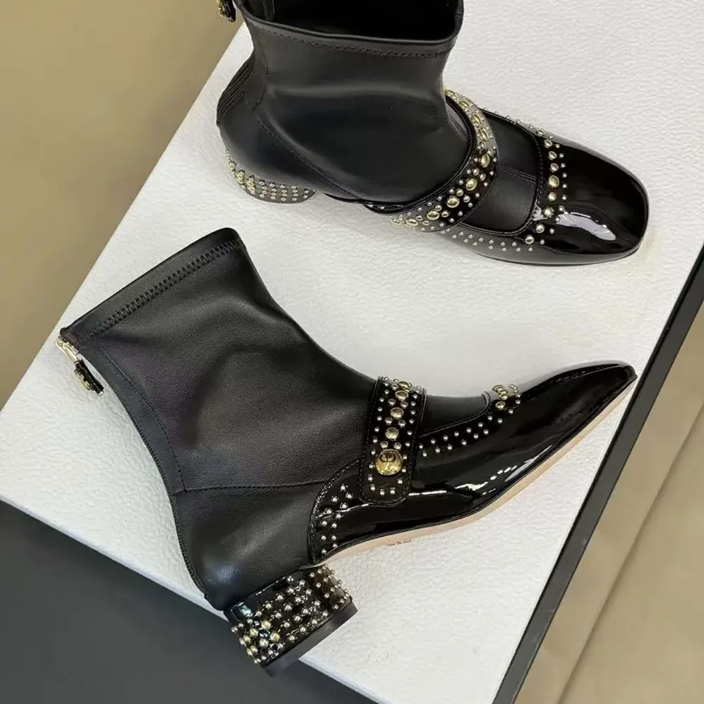 Dior Belle-D Heeled Ankle Boot Black Calfskin for Women