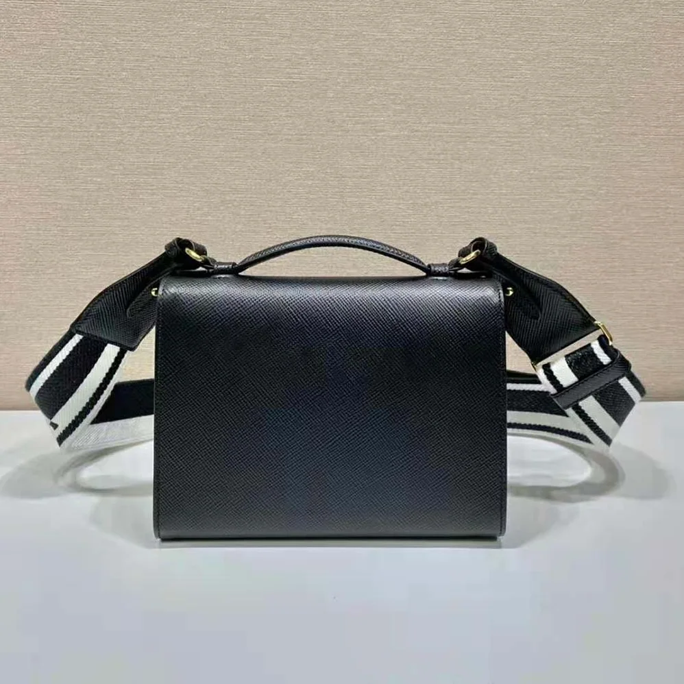 Prada Monochrome Saffiano and Leather Bag for Women in Black