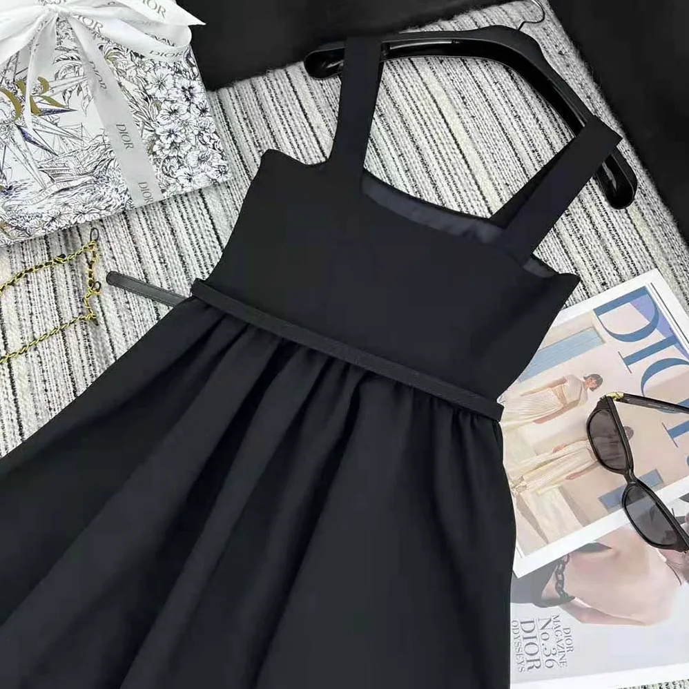 Dior Mid-length Belted Dress Black Wool and Silk for Women