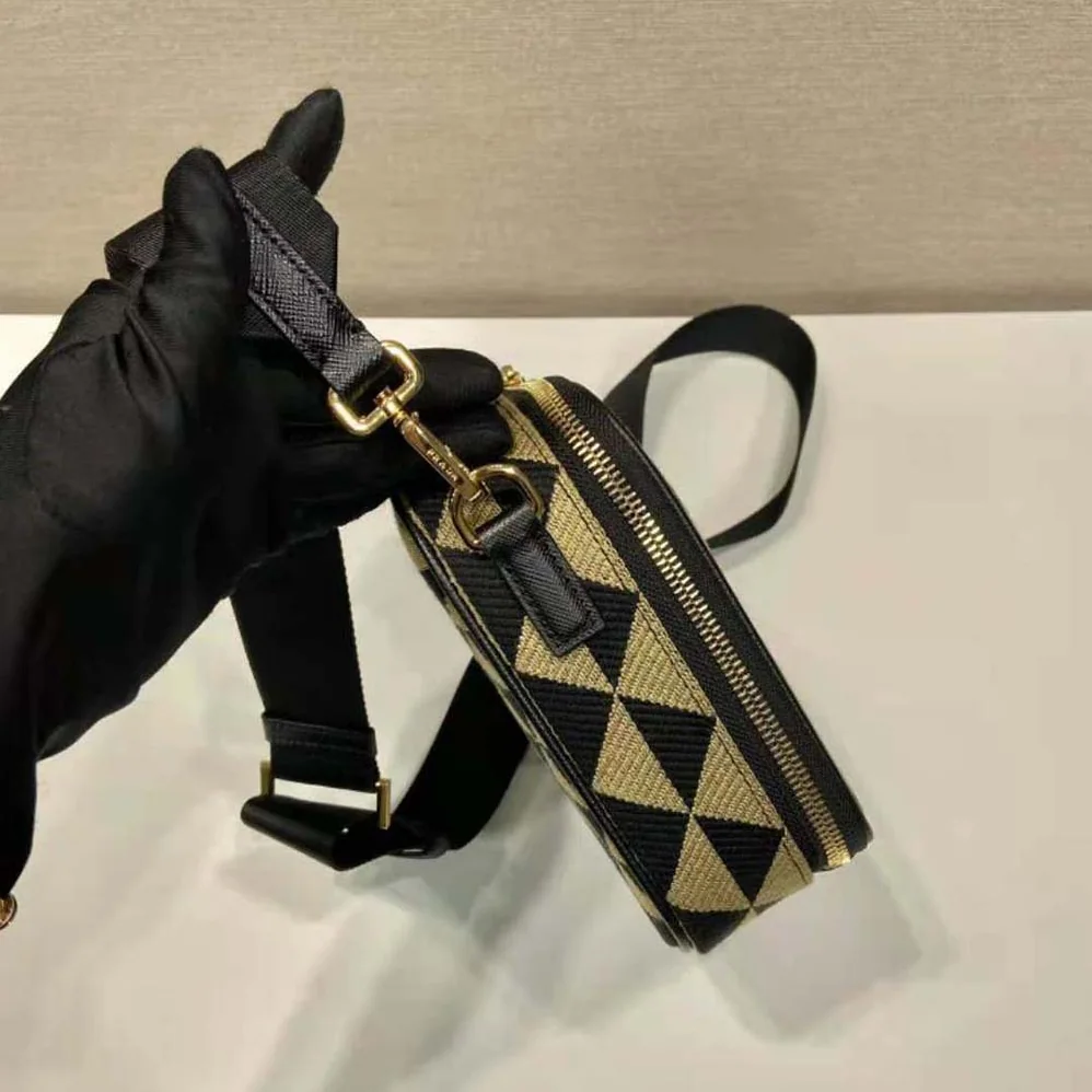 Prada Symbole Embroidered Fabric Bag for Men in Beige/Black