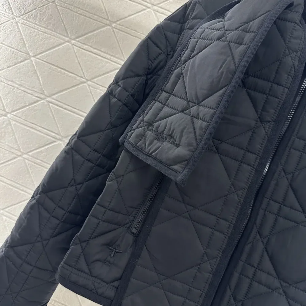 Dior Macrocannage Coat with Scarf Collar Black Quilted Technical Taffeta for Women Dior Macrocannage Coat with Scarf Collar Black Quilted Technical Taffeta for Women
