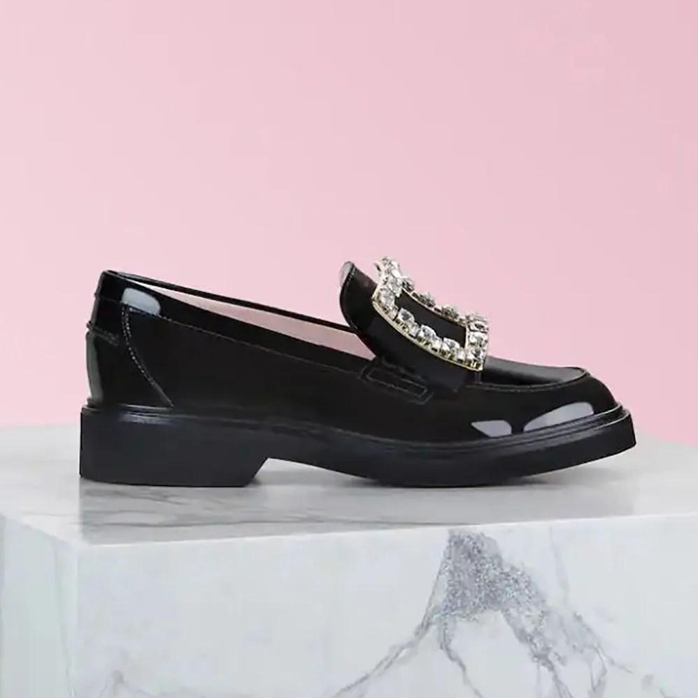 Roger Vivier Viv' Rangers Strass Buckle Loafers for Women in Black Roger Vivier Viv' Rangers Strass Buckle Loafers for Women in Black