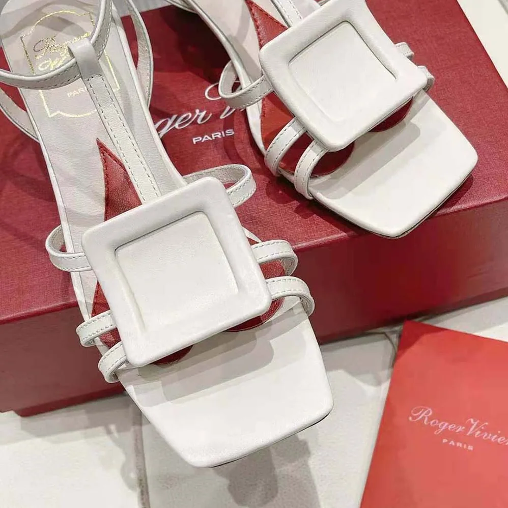 Roger Vivier Virgule Covered Buckle Sandals in Leather for Women in White Roger Vivier Virgule Covered Buckle Sandals in Leather for Women in White