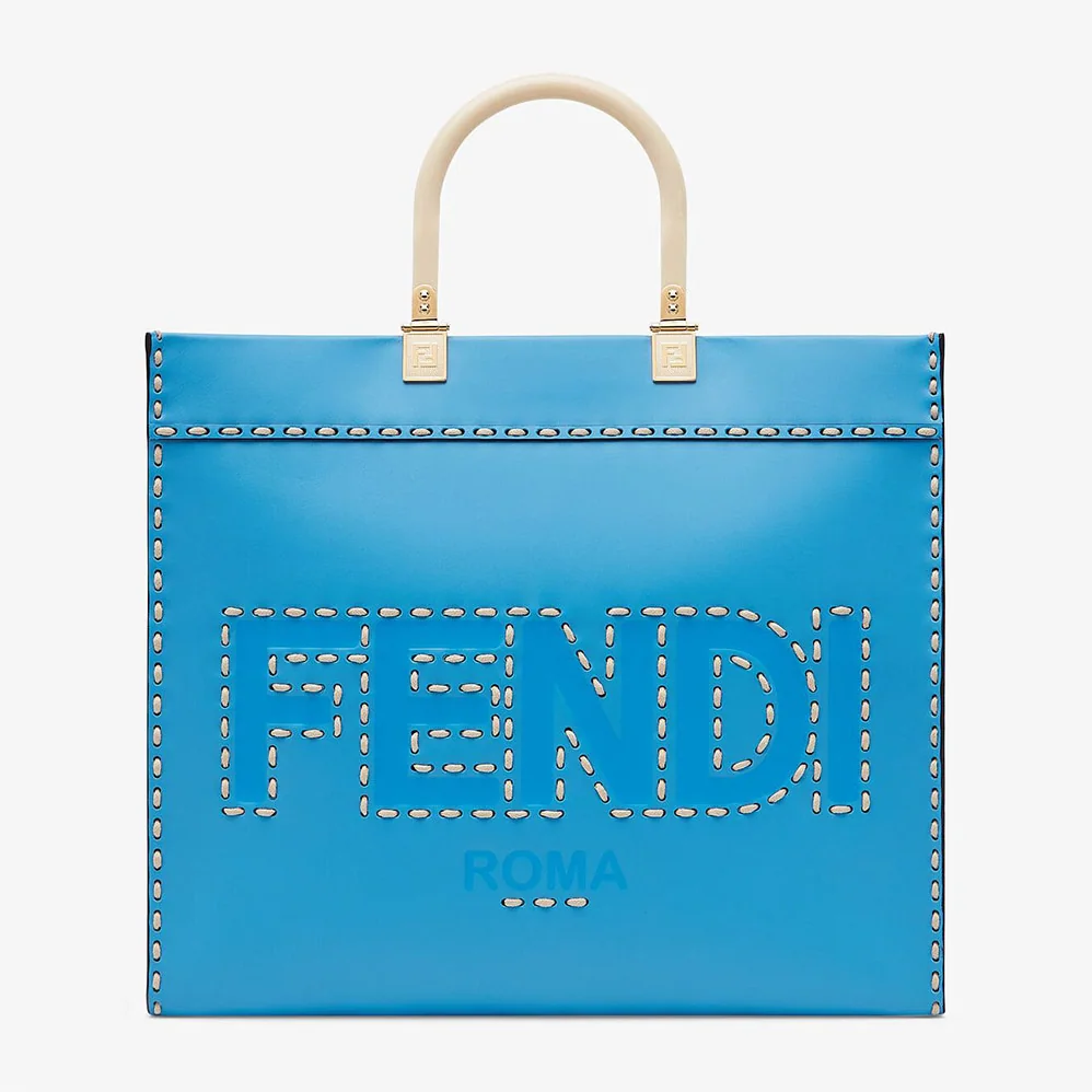 Fendi Sunshine Medium Leather Shopper for Women in Blue Fendi Sunshine Medium Leather Shopper for Women in Blue
