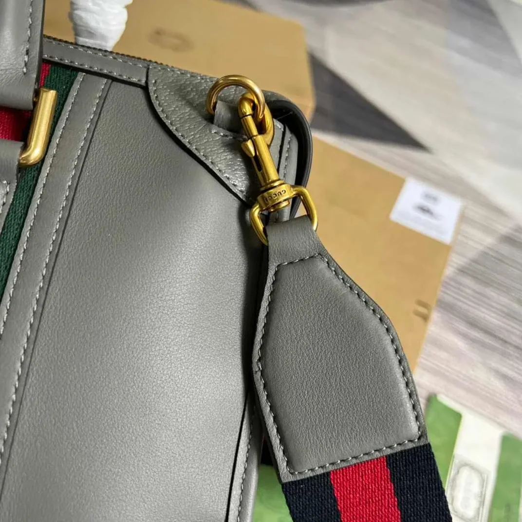 Gucci Double G-Detailed Smooth Medium Handbag Grey /