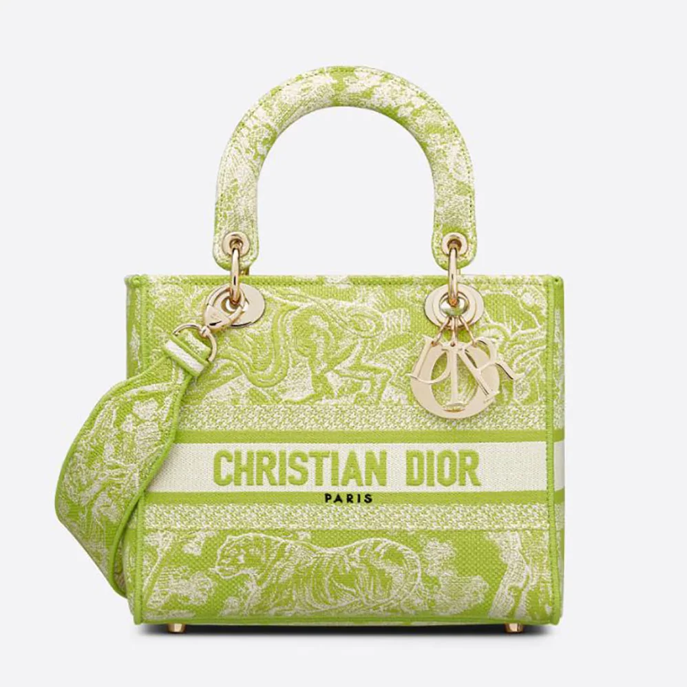 Dior Medium Lady D-lite Bag Lime Toile de Jouy Reverse Embroidery for Women