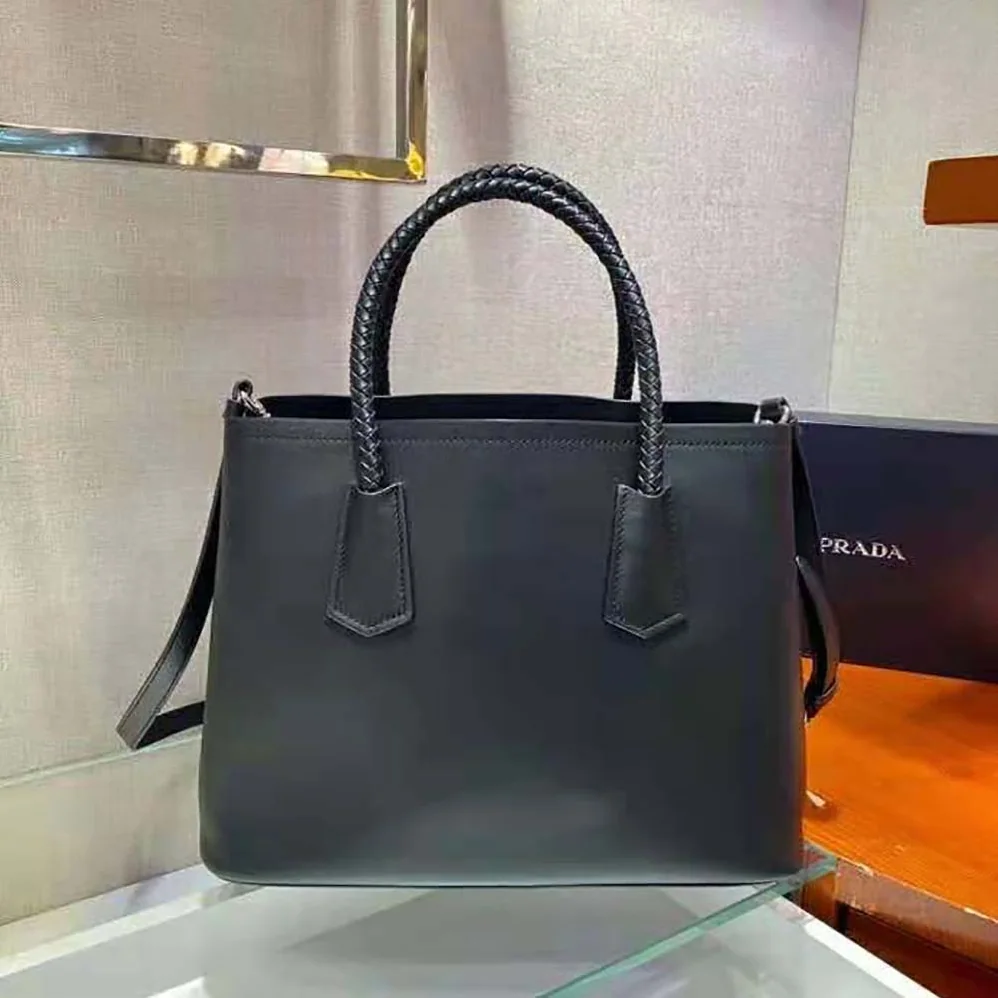 Prada Prada Double Medium Leather Handbag for Women in Black Prada Prada Double Medium Leather Handbag for Women in Black