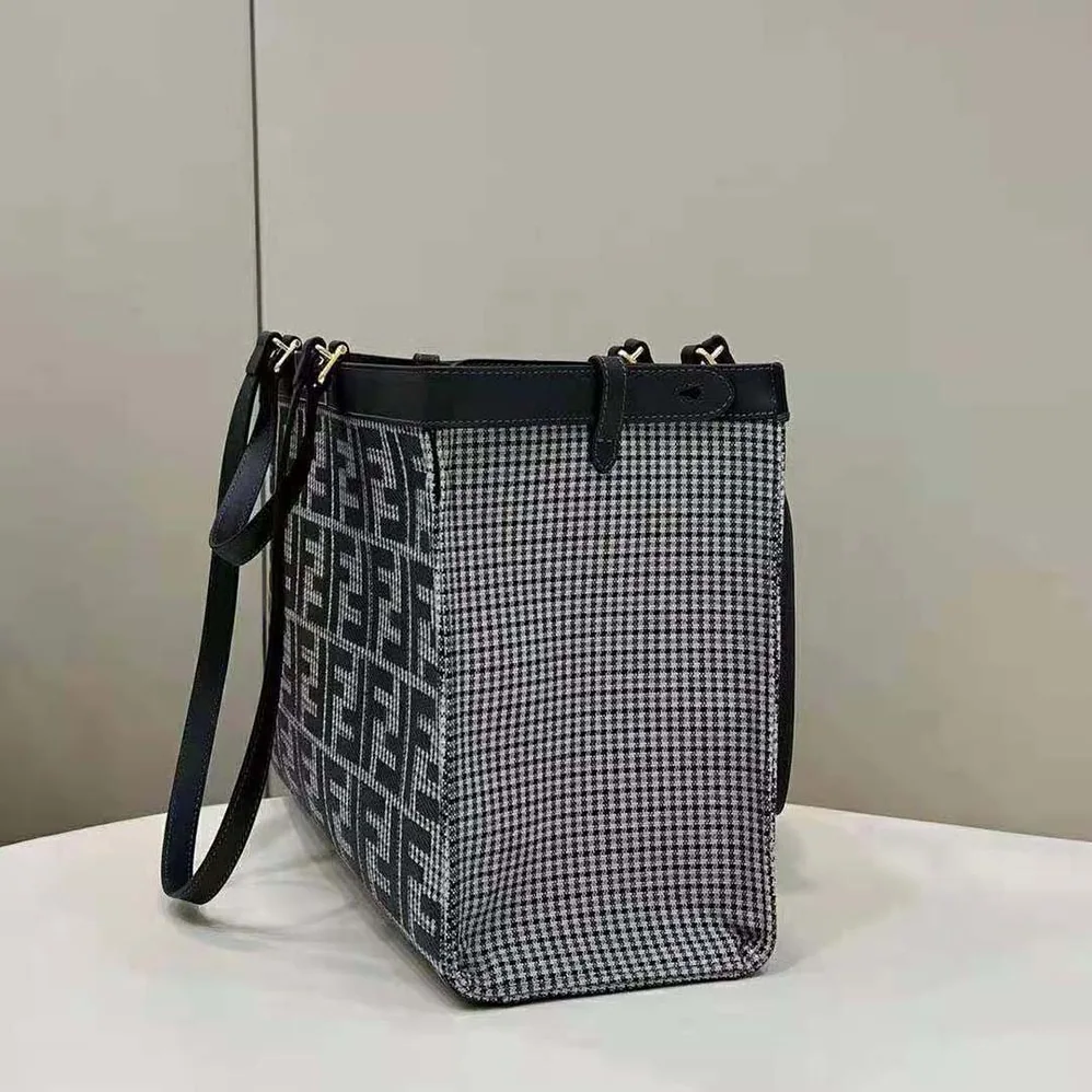 Fendi X-Tote Gray Houndstooth Wool Shopper with FF Embroidery for Women Fendi X-Tote Gray Houndstooth Wool Shopper with FF Embroidery for Women